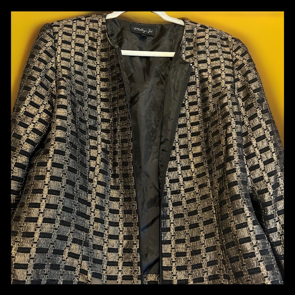 Molly-Jo antique Gold/black Textured Dark Romantic Cocktail Blazer Sz 42(small)
